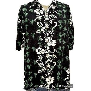 Thums Up Green Floral Men's Hawaiian Shirt XL Button Front